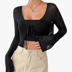 Sheer Black Women's Long Sleeve Cardigan